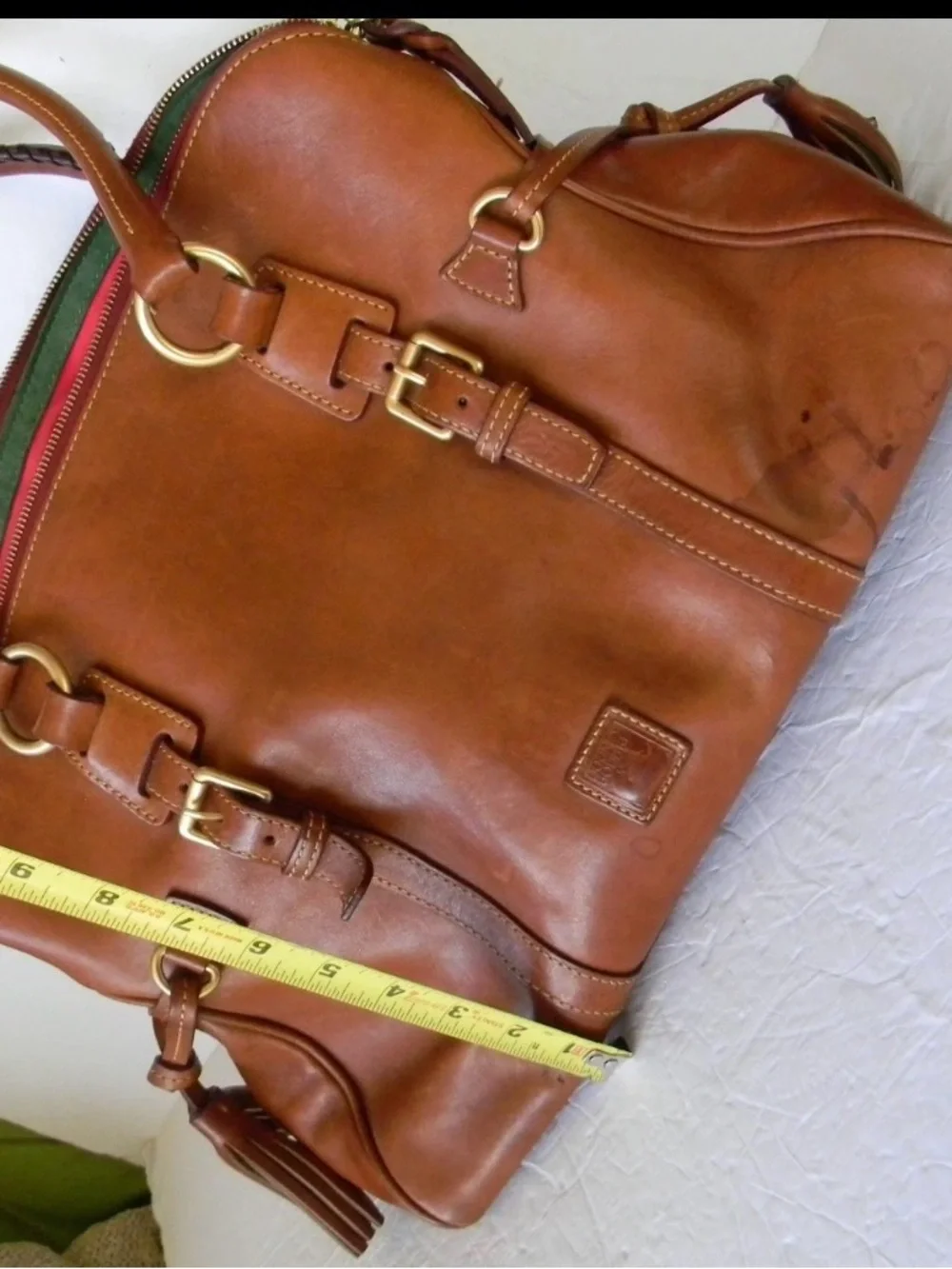 Dooney & Bourke Florentine NATURAL Leather Domed Buckle Satchel Tassels SHOULDER